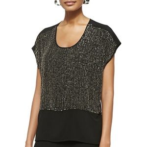 Eileen Fisher Top Black Sequined Rivulet on Silk